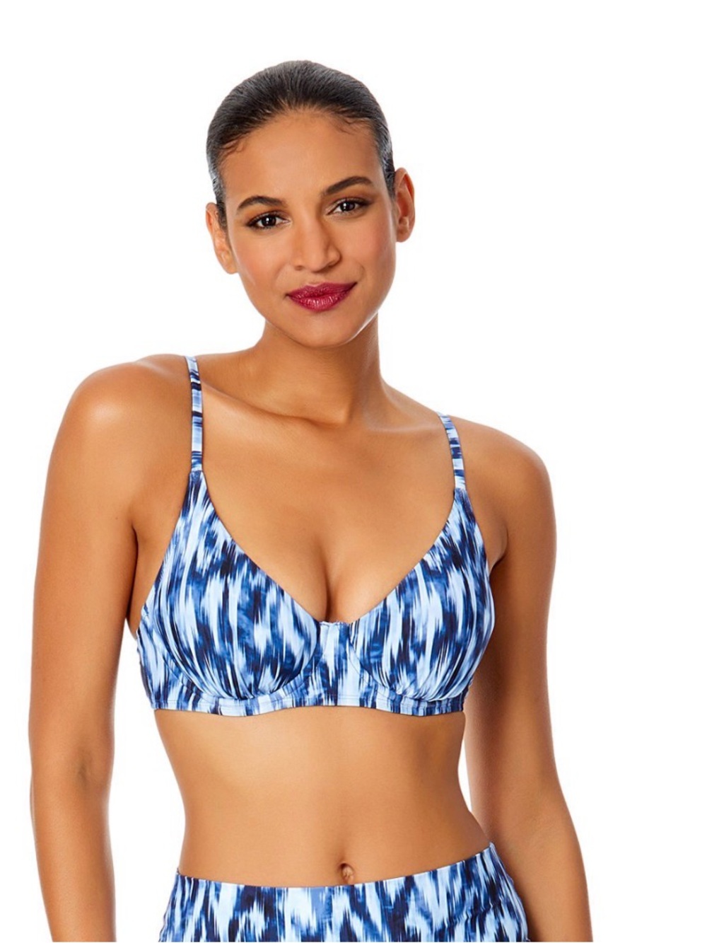 Anne Cole Women’s Printed Underwire Bikini Top - Blue White Size 32C/34B